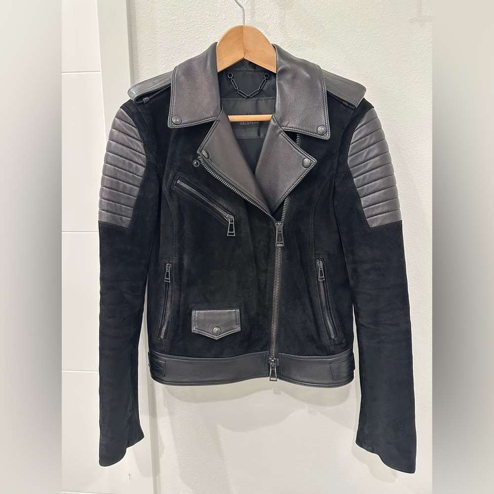 Belstaff Black Nappa Leather and Suede Motorcycle Jacket